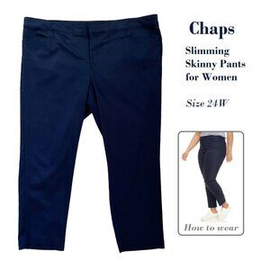 Chaps Slimming Skinny Pants for Women Plus Sz 24W Navy Blue in Polished Finish